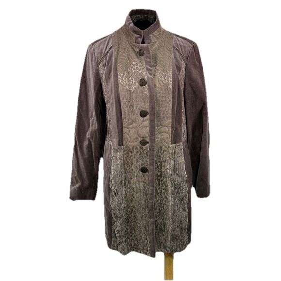 CHICO'S XL Coat Brown Patchwork Art To Wear Boho Velvet Whimsigoth Victorian - Picture 1 of 6